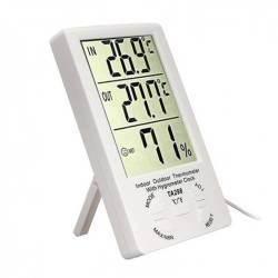 Ψηφιακό Υγρασιόμετρο Θερμόμετρο με Διπλό Αισθητήρα Θερμοκρασίας, Ρολόι και Ξυπνητήρι HTC-TA298