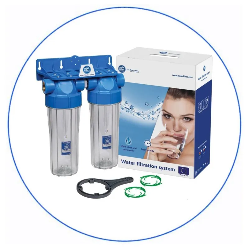 Φιλτροθήκη Διπλή Κεντρικής Παροχής 10″ FHPLCL34-D-TWIN Aqua Filter με παροχή 3/4"
